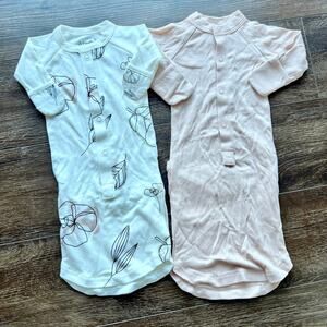 NWOT Goumi Kids Baby Gown Lot of Two Rose Abstract Floral SZ Newborn NB Bamboo